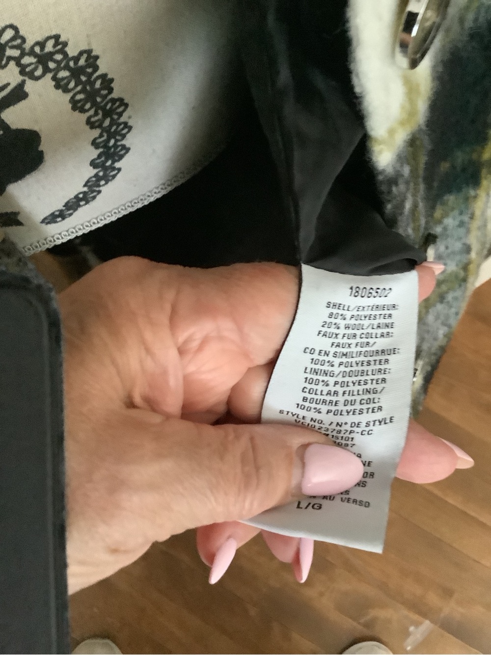 Vince Camuto Olive Green, Black & Cream Plaid Teddy Shacket - Picture 5 of 6